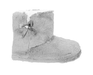 Slumberzzz Womens/Ladies Bow Lined Boot Slippers (Grey) - SL724