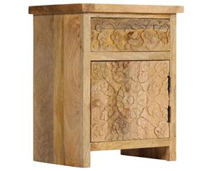 Solid Mango Wood Bedside Table Carved Pattern Nightstand Side Table