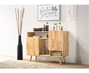 Solid Rubberwood Buffet Unit Sideboard in Natural and Black Scandinavian - Natural