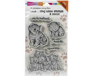 Stampendous Cling Stamps & Stencil Set - Kitten Hugs