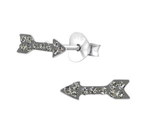 Sterling Silver Kids Black Diamond Arrow Stud earrrings made with Swarovski Crystal