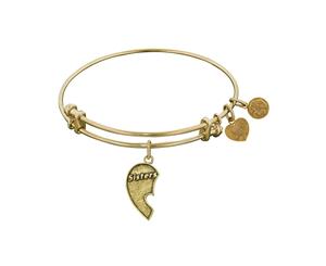 Stipple Finish Brass Left-Half Heart Sisters Angelica Bangle Bracelet 7.25" - White