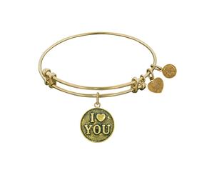 Stipple Finish Brass Love You Angelica Bangle Bracelet 7.25" - White