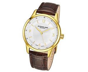 Stuhrling Original Men's 572.03 Classique Gold-Tone Stainless Steel Watch with Brown Leather Band