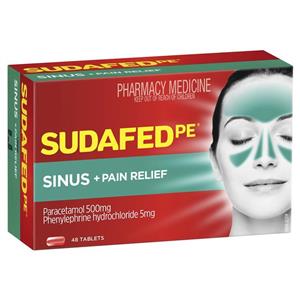 Sudafed PE Sinus and Pain Relief 48 Tablets