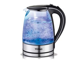 TODO 1.7L Glass Cordless Kettle 2200W Blue Led Light Electric Water Jug Black