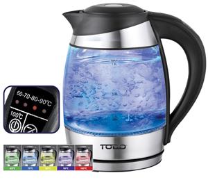 TODO 1.8L Glass Cordless Kettle Electric Blue Led Light Keep Warm 360 Jug Black