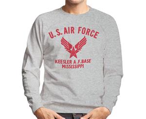 US Airforce Keesler AF Base Mississippi Red Text Men's Sweatshirt - Heather Grey