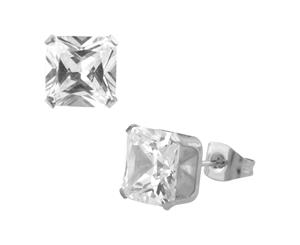 Unisex Stainless Steel Square Clear Cubic Zirconia Earrings