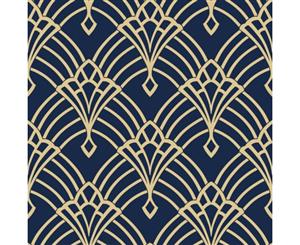 Waldorf Deco Wallpaper Navy / Gold World of Wallpaper 274447