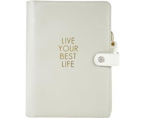 Websters Pages Colour Crush A5 Faux Leather 6-Ring Planner Binder 7.5in x 10in - Live Your Best Life - Grey