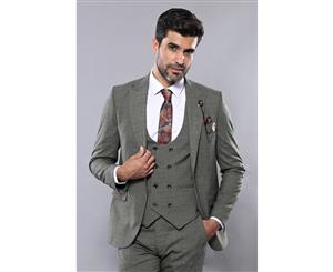 Wessi Slimfit 3 Piece Khaki Checked Suit