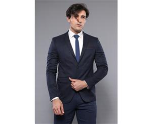 Wessi Slimfit Plaid Navy Blue Wool Jacket