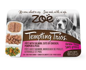 Zoe Tempting Trios Pate Salmon Chicken & Peas Dog Food 6x100g