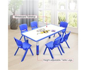 120x60cm Kids Blue Whiteboard Drawing Activity Table & 6 Blue Chairs Set