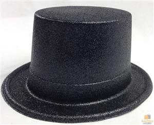 12x Glitter Top Hat Fancy Party Plastic Costume Tall Cap Fun Dress Up Bulk New - Black