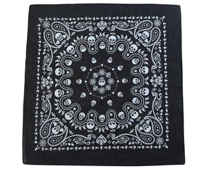 1pce Bandana 54x54cm Skull with Paisley Design Black and White