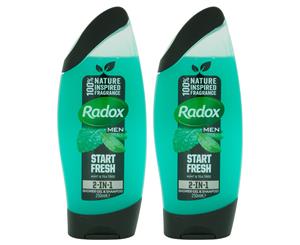 2 x Radox Men Start Fresh Shower Gel & Shampoo Mint & Tea Tree 250mL