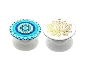 2pc PopSockets Universal Swappable PopGrip w/Base Golden Prana/Floral Mandala BL