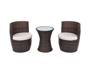 3 Piece Bistro Set with Cushions Poly Rattan Brown Outdoor Table Chair