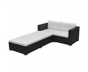 3 Piece Garden Lounge Set with Cushions Poly Rattan Black Furniture