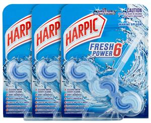 3 x Harpic Fresh Power 6 Rim Block Marine Splash 39g