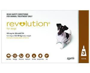 3pk Revolution Flea Heartworm & Eat Mite Treatment For Dogs 5.1-10kg