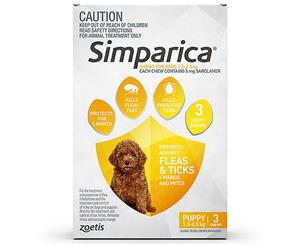 3pk Simparica Flea & Tick Chews For Puppies 1.3-2.5kg