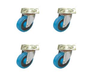 4 X Light Duty Plate Type Swivel Castor Blue Rubber Wheel 200mm 230KG