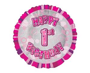 45cm Glitz Pink 1st Birthday Round Foil Balloon Packaged