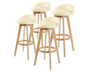 4X Oak Wood Bar Stool Dining Chair Leather LEILA 72cm CREAM