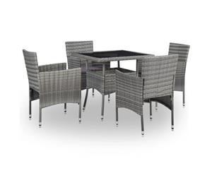 5 Piece Outdoor Dining Glass Tabletop 4 Chairs Grey Garden Furniture