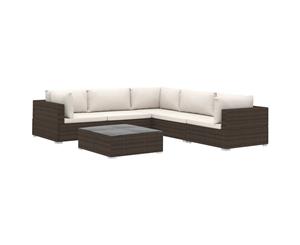 6 Piece Garden Lounge Set with Cushions Poly Rattan Brown Patio Set