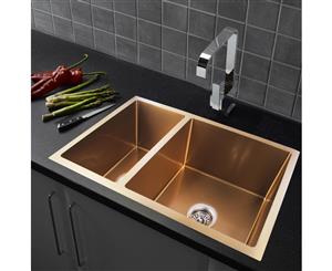 710x450x205mm 1.2mm Brushed Yellow Gold Handmade Round Corners Double Bowls Top/Under/Flush Mount Kitchen Sink