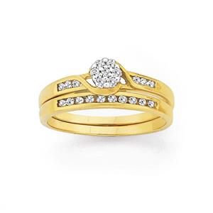 9ct Gold Diamond Cluster Bridal Ring Set