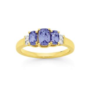 9ct Gold Tanzanite & Diamond Trilogy Dress Ring