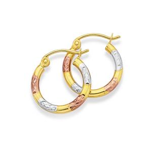 9ct Gold Tri Tone 10mm Hoop Earrings