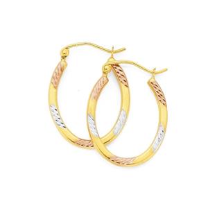 9ct Tri Tone Gold Oval Hoop Earrings