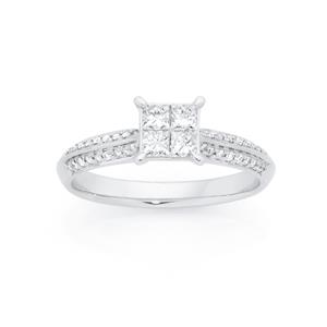 9ct White Gold Diamond Engagement Ring