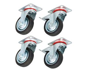 AB Tools 3 Inch 75mm Swivel + Swivel Castors with Brakes Wheels Trolley Furniture 4 Pack