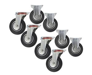 AB Tools 5" (125mm) Rubber Fixed and Swivel Castor Wheel Trolley Caster (8 Pack) CST06_07