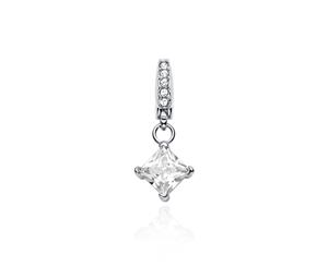 Affinity Square Solitaire CZ Charm - Rhodium Plated