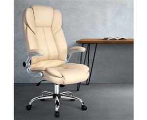 Artiss Executive Premium Office Chair Meeting Arm Chairs Leather Seating Beige