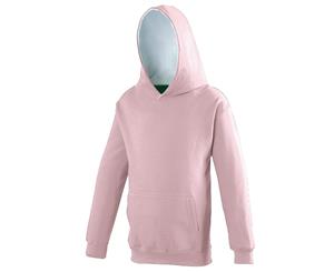 Awdis Kids Varsity Hooded Sweatshirt / Hoodie / Schoolwear (Baby Pink/Arctic White) - RW172