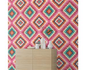 Barbara Home Kilim Style Aztec Wallpaper - Pink and Multi - Rasch 527445