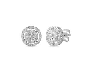 Bevilles Brilliant Illusion Halo Earrings with 1/2ct of Diamonds in 9ct White Gold Stud