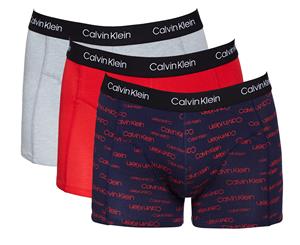 Calvin Klein Men's Axis Cotton Stretch Trunks 3-Pack - Manic Red/New Sign Logo Print/Wolf Grey