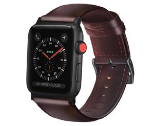 Catzon Watch Band Oil Wax Leather Loop 42mm 38mm Watchband For iWatch 44mm 40mm 4/3/2/1 - Reddish-brown