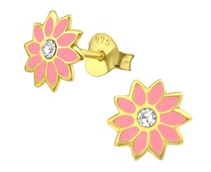 Children's Silver Crystal Flower Stud Earrings