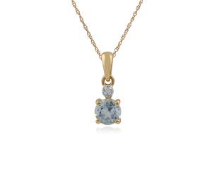 Classic Round Aquamarine & Diamond Pendant in 9ct Yellow Gold